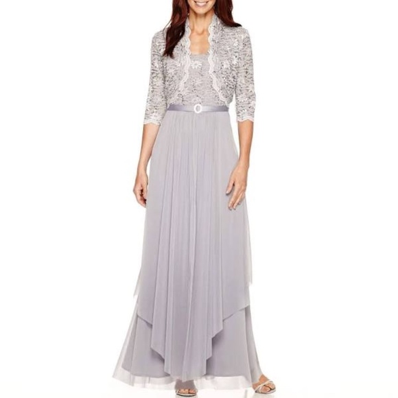 R & M Richards Dresses & Skirts - Gray Silver MBD Mother of the Bride Long Formal Dress Gown With Jacket- NWT